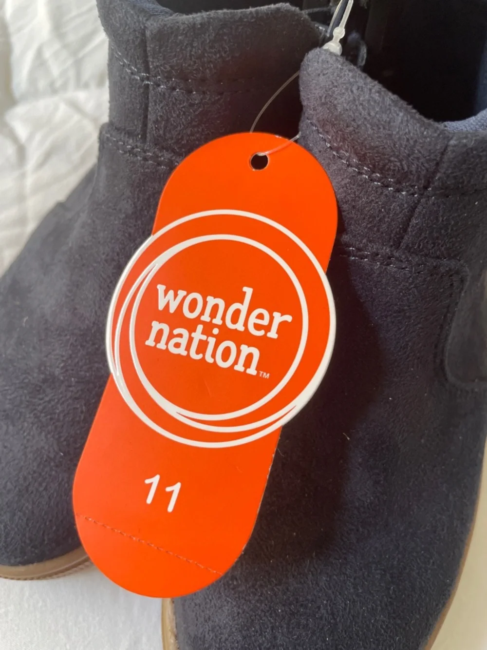 wonder nation Navy Suede Chelsea Boot with Tan Sole